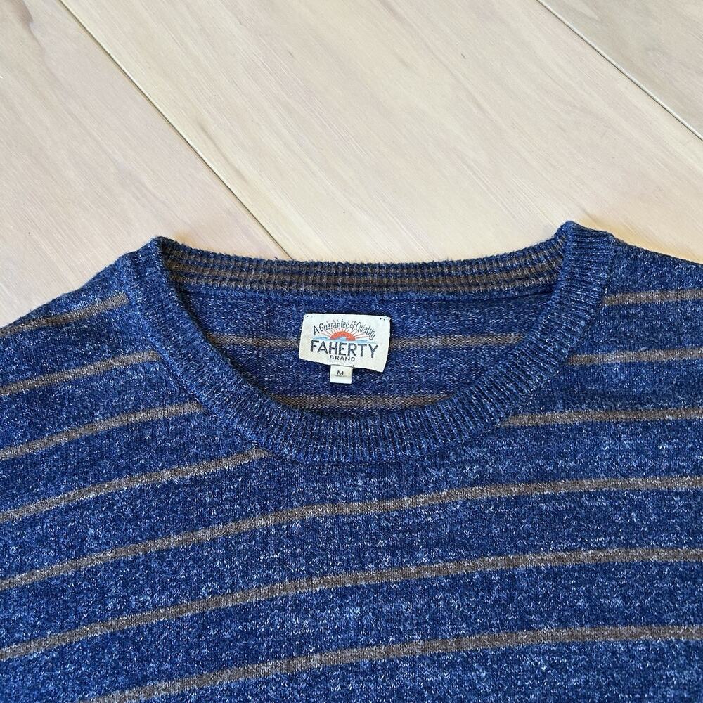 Faherty Cotton Striped Blue Crew Sweater Long Sleeve Men’s Medium - Picture 4 of 6